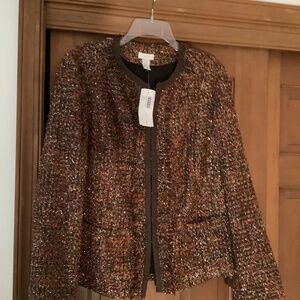 $28 🌹 Chico’s Vickey Jacket Burgundy Tweed Gold Metallic Sz 2 NWT MSRP $129